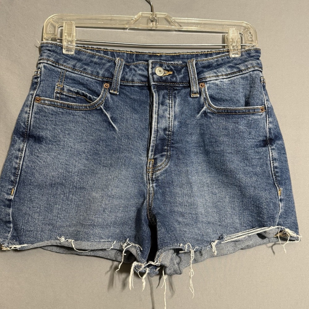 Old Navy Sky Hi A Line Jean Shorts Sz 6 Raw Hem Button Fly 2 Pair Lot Denim Blue - Picture 6 of 15